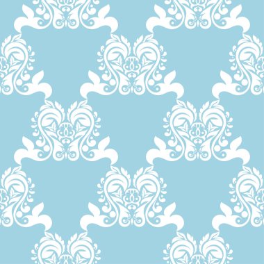 Mavi zemin üzerine beyaz çiçek süsleme. Tekstil ve duvar kağıtları için seamless modeli