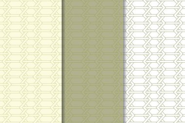 Geometrik süsler kümesi. Zeytin yeşili ve beyaz Dikişsiz desen web, Tekstil ve duvar kağıtları için