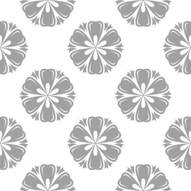 Beyaz ve gri çiçek süsleme. Tekstil ve duvar kağıtları için seamless modeli
