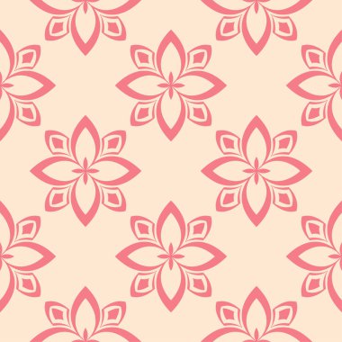 Bej renkli arka plan üzerinde kırmızı çiçekli süs. Tekstil ve duvar kağıtları için seamless modeli