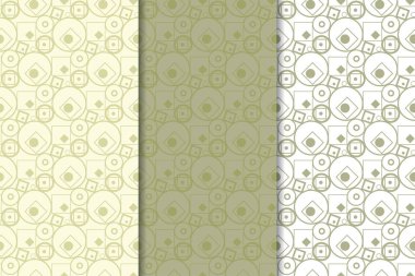 Zeytin yeşili ve beyaz geometrik süsler. Web, Tekstil ve duvar kağıtları için dikey Dikişsiz desen seti