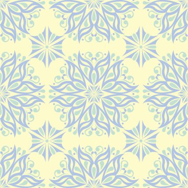 Çiçek seamless modeli. Bej renkli arka plan duvar kağıtları, Tekstil ve kumaş için mavi ve yeşil ışık çiçek öğeleri ile