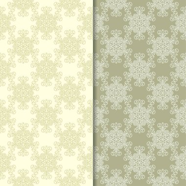 Zeytin yeşili ve bej çiçek arka planlar. Tekstil ve duvar kağıtları için dikişsiz desen seti