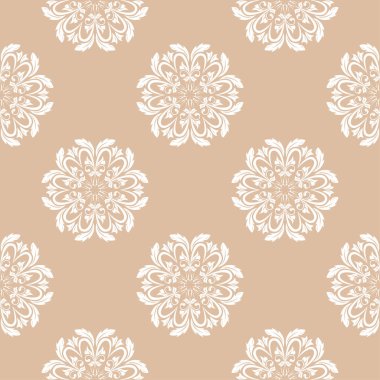 Bej ve beyaz çiçek süsleme. Tekstil ve duvar kağıtları için seamless modeli