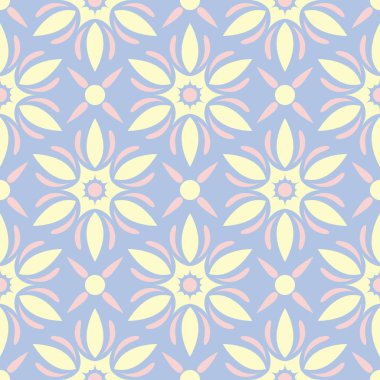 Çiçek mavi seamless modeli. Bej ve pembe öğeler için duvar kağıtları, Tekstil ve kumaş renkli arka plan