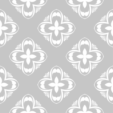 Gri arka plan üzerinde beyaz çiçek süsleme. Tekstil ve duvar kağıtları için seamless modeli