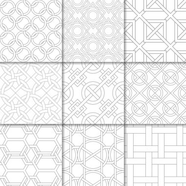 Işık gri geometrik süsler. Web, Tekstil ve duvar kağıtları için tarafsız Dikişsiz desen koleksiyonu