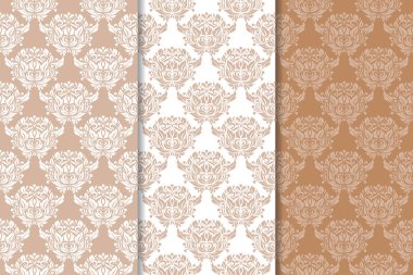 Kahverengi çiçek arka planlar. Tekstil ve duvar kağıtları için dikişsiz desen seti