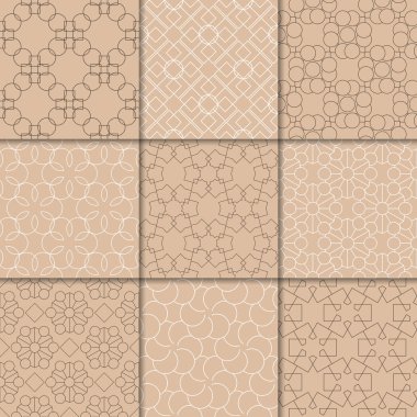 Kahverengi Bej geometrik süsler. Web, Tekstil ve duvar kağıtları için dikişsiz desen koleksiyonu