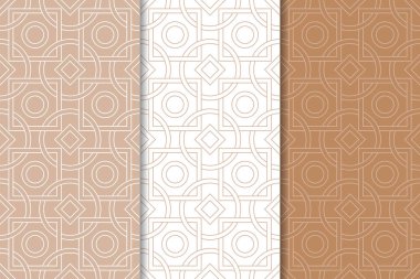 Kahverengi ve beyaz geometrik süsler. Web, Tekstil ve duvar kağıtları için dikişsiz desen seti