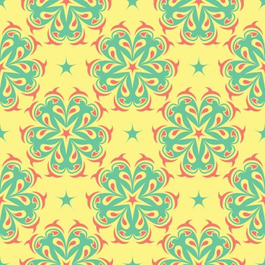 Çiçek desenli sorunsuz arka plan. Duvar kağıtları, Tekstil ve kumaş için parlak sarı, pembe ve mavi arka plan