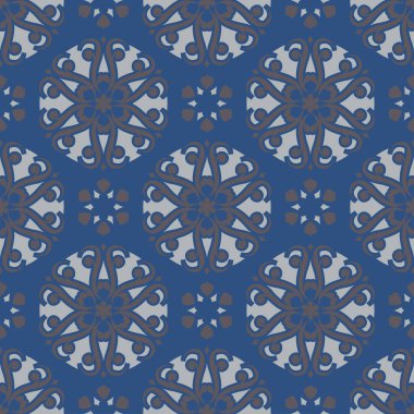 Sorunsuz arka plan. Mavi ve gri çiçek desenli duvar kağıdı, Tekstil ve kumaş için