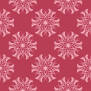 Kırmızı zemin üzerine çiçek süsleme. Tekstil ve duvar kağıtları için seamless modeli