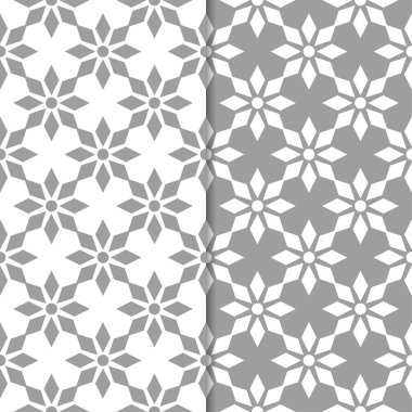 Beyaz ve gri çiçek arka planlar. Tekstil ve duvar kağıtları için dikişsiz desen seti