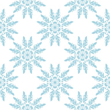 Beyaz zemin üzerine mavi çiçek süsleme. Tekstil ve duvar kağıtları için seamless modeli