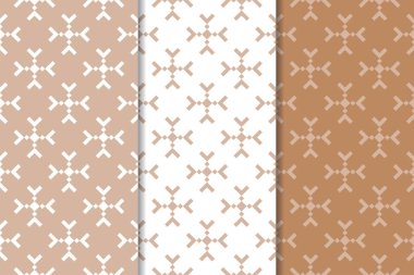 Kahverengi ve beyaz geometrik süsler. Web, Tekstil ve duvar kağıtları için dikişsiz desen seti