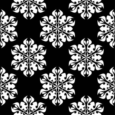Siyah ve beyaz çiçek süsleme. Tekstil ve duvar kağıtları için seamless modeli