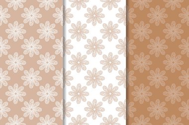 Kahverengi çiçek arka planlar. Tekstil ve duvar kağıtları için dikişsiz desen seti