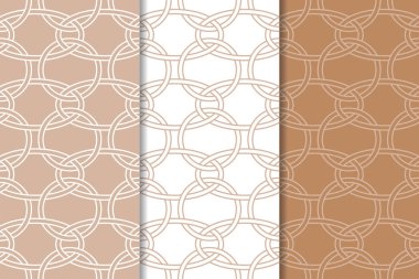 Kahverengi ve beyaz geometrik süsler. Web, Tekstil ve duvar kağıtları için dikişsiz desen seti