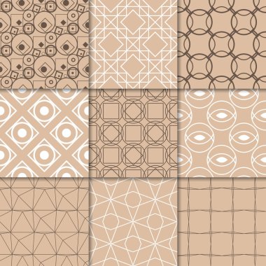 Kahverengi Bej geometrik süsler. Web, Tekstil ve duvar kağıtları için dikişsiz desen koleksiyonu