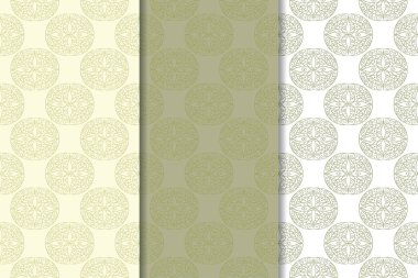 Zeytin yeşili ve beyaz geometrik süsler. Web, Tekstil ve duvar kağıtları için dikey Dikişsiz desen seti