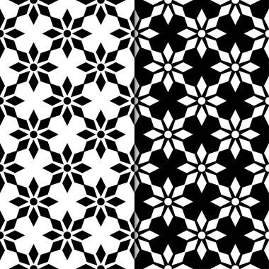 Siyah ve beyaz çiçek arka planlar. Tekstil ve duvar kağıtları için dikişsiz desen seti