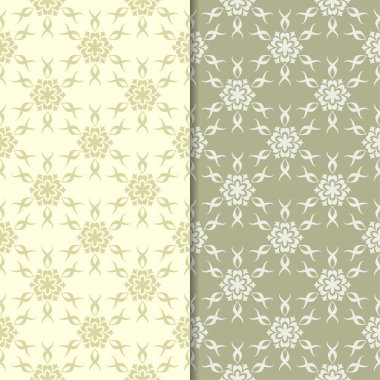 Zeytin yeşili çiçek süs arka planlar. Tekstil ve duvar kağıtları için dikişsiz desen seti