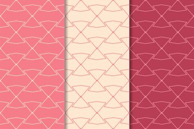 Kiraz kırmızısı geometrik süsler. Web, Tekstil ve duvar kağıtları için dikey Dikişsiz desen seti