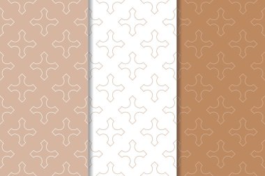 Kahverengi ve beyaz geometrik süsler. Web, Tekstil ve duvar kağıtları için dikişsiz desen seti