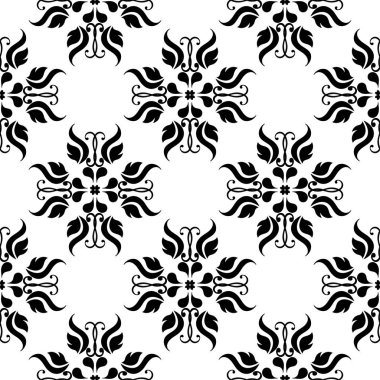 Beyaz arka planda siyah çiçekler. Tekstil ve duvar kağıtları için seamless modeli