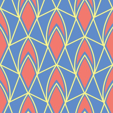 Geometrik mavi seamless modeli. Arka plan duvar kağıtları, Tekstil ve kumaş için kırmızı ve sarı tasarımı ile çok renkli
