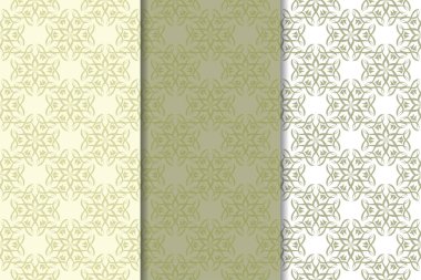 Zeytin yeşili çiçek arka planlar. Tekstil ve duvar kağıtları için dikişsiz desen seti