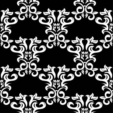 Siyah arka plan üzerine beyaz çiçek tasarım. Tekstil ve duvar kağıtları için seamless modeli