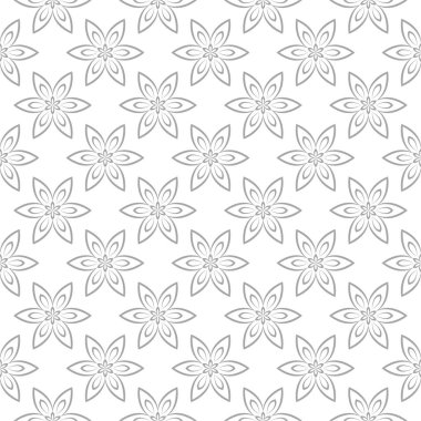 Beyaz arka plan üzerine açık gri çiçek süsleme. Tekstil ve duvar kağıtları için seamless modeli