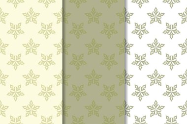 Zeytin yeşili ve beyaz çiçek arka planlar. Tekstil ve duvar kağıtları için dikişsiz desen seti