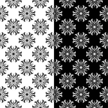 Siyah ve beyaz çiçek arka planlar. Tekstil ve duvar kağıtları için dikişsiz desen seti