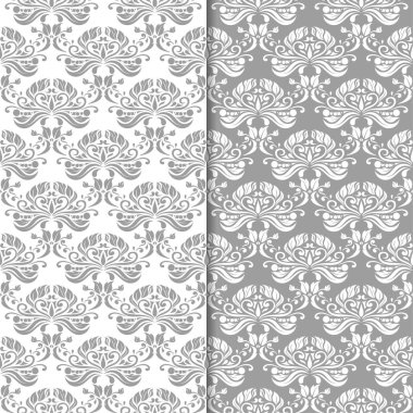 Beyaz ve gri çiçek arka planlar. Tekstil ve duvar kağıtları için dikişsiz desen seti