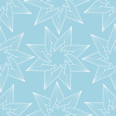 Mavi zemin üzerine beyaz çiçek süsleme. Tekstil ve duvar kağıtları için seamless modeli