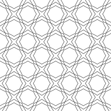 Beyaz arka planda siyah geometrik süsleme. Web, Tekstil ve duvar kağıtları için seamless modeli