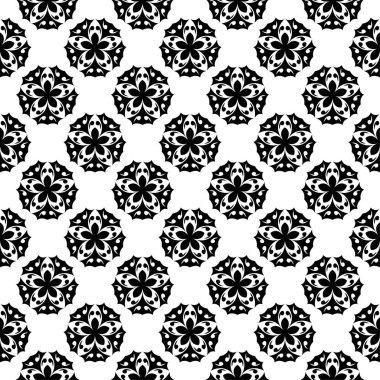 Beyaz arka planda siyah çiçek süsleme. Tekstil ve duvar kağıtları için seamless modeli