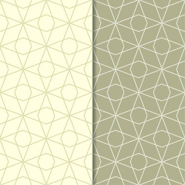 Zeytin yeşili geometrik süsler. Web, Tekstil ve duvar kağıtları için dikişsiz desen seti
