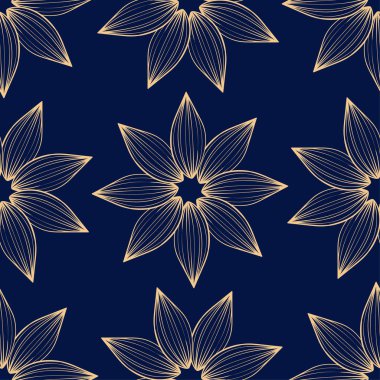 Koyu mavi zemin üzerine altın çiçek öğe. Tekstil ve duvar kağıtları için seamless modeli