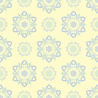 Çiçek bej seamless modeli. Bej renkli arka plan duvar kağıtları, Tekstil ve kumaş için mavi ve yeşil ışık çiçek tasarımları ile