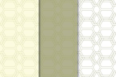 Zeytin yeşili ve beyaz geometrik süsler. Web, Tekstil ve duvar kağıtları için dikey Dikişsiz desen seti