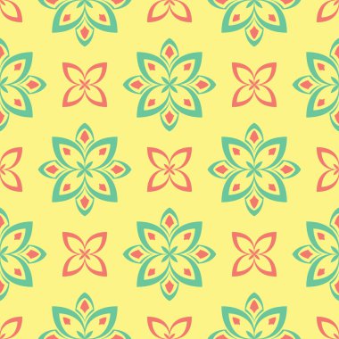 Çiçek tasarım ile Seamless modeli. Parlak sarı arka plan duvar kağıtları, Tekstil ve kumaş için pembe ve yeşil çiçek öğeleri