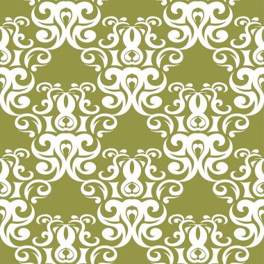 Beyaz çiçek zeytin yeşil zemin üzerine. Tekstil ve duvar kağıtları için seamless modeli