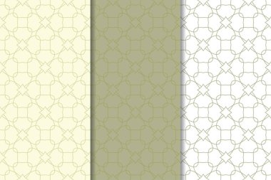 Zeytin yeşili ve beyaz geometrik süsler. Web, Tekstil ve duvar kağıtları için dikey Dikişsiz desen seti