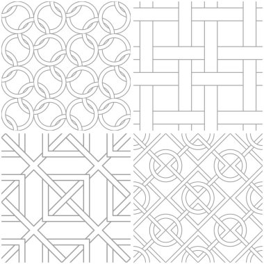 Geometrik desenler. Işık gri ve beyaz sorunsuz arka planlar kümesi. Vektör çizim
