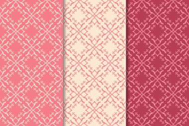 Kiraz kırmızı çiçek desenleri kümesi. Dikey Dikişsiz desen. Duvar kağıdı arka plan