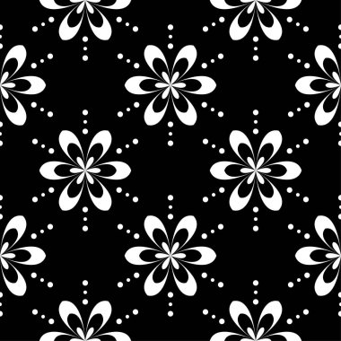 Siyah arka plan üzerine beyaz çiçek süsleme. Tekstil ve duvar kağıtları için seamless modeli